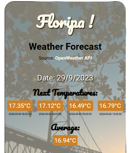 Image about the project: Floripa Weather Forecast | OpenWeather API.