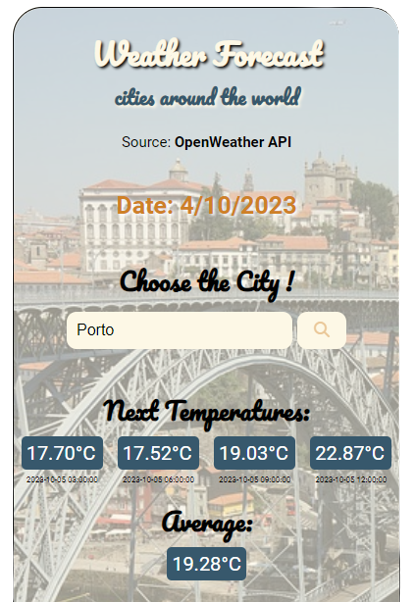 Image about the project: Weather Forecast, Cities around the World | OpenWeather API.